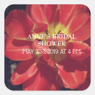 Bridal Shower red  Tulip  flower blossom Square Sticker