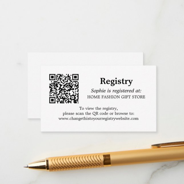 Bridal Shower Registry QR Code Black White Enclosure Card (Front/Back In Situ)