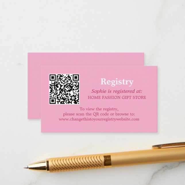Bridal Shower Registry QR Code Pink Magenta Enclosure Card (Front/Back In Situ)