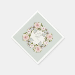 Bridal Shower Romantic Wreath Rose Floral Blossoms Napkin