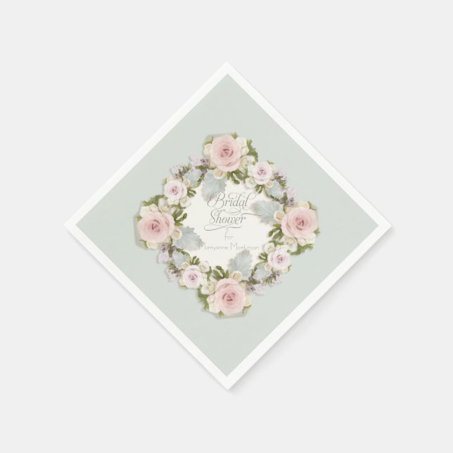 Bridal Shower Romantic Wreath Rose Floral Blossoms Napkin (Corner)
