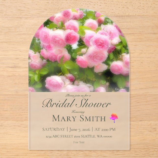 Bridal Shower (Rosa Jasmina) Acrylic Invitations (Front)