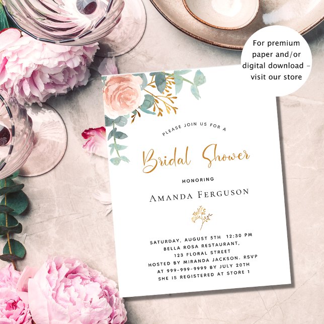 Bridal Shower rose eucalyptus budget invitation Flyer (Creator Uploaded)