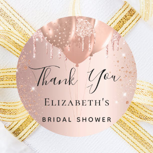 Bridal Shower rose gold blush balloons Thank You Classic Round Sticker