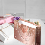 Bridal Shower rose gold blush glitter balloons Large Gift Bag<br><div class="desc">A gift bag for a glamourous bridal shower.  A rose gold,  blush background with faux glitter drips,  paint dripping look and balloons. The text: The name is written in dark rose gold with a modern hand lettered style script. Personalise and add a date and name.</div>