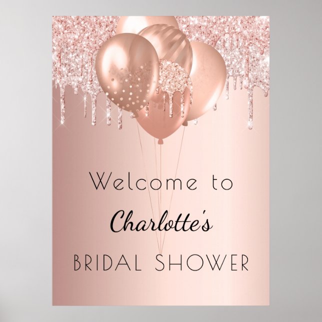 Bridal Shower rose gold blush glitter welcome  Poster (Front)
