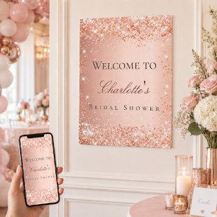 Bridal shower rose gold blush glitter welcome poster
