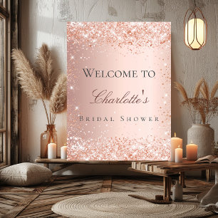 Bridal shower rose gold blush glitter welcome poster