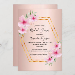 Bridal shower Rose gold blush pink flowers geo Invitation