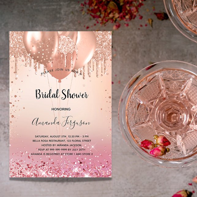 Bridal Shower rose gold blush pink glitter dust Invitation (Creator Uploaded)