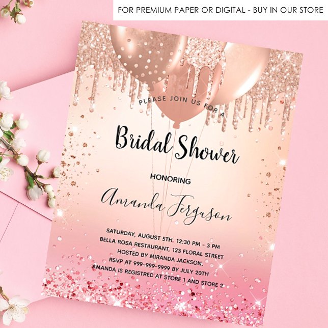 Bridal Shower rose gold blush pink glitter Invitation Postcard (Creator Uploaded)