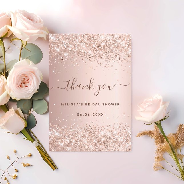 Bridal Shower rose gold blush sparkles Thank You Card (Creator Uploaded)