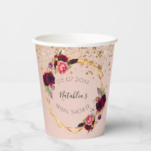 Bridal Shower rose gold burgundy florals  Paper Cups