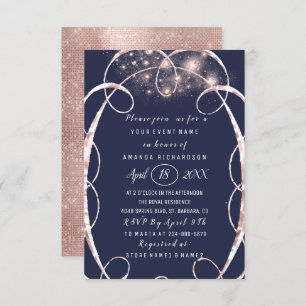 Bridal Shower Rose Gold Confetti Blue Navy Invitation