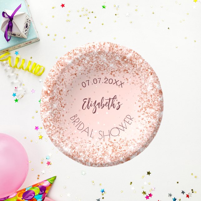 Bridal Shower rose gold confetti name Paper Plate (Creator Uploaded)