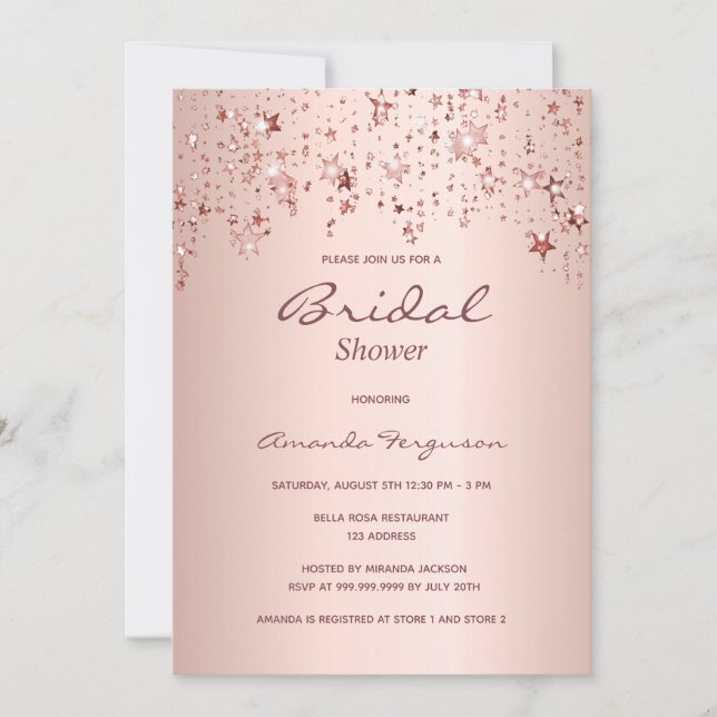 Bridal Shower rose gold copper dripping stars Invitation (Front)