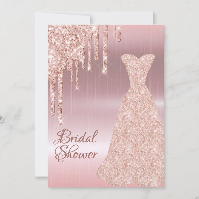 Bridal shower rose gold dress glitter invitation (Front)