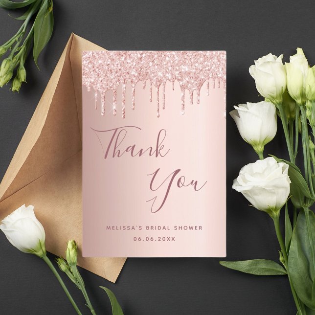 Bridal shower rose gold drips thank you card (Creator Uploaded)
