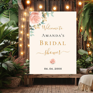 Bridal Shower rose gold floral beige welcome sign