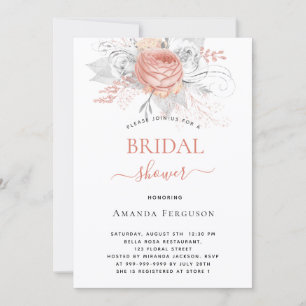 Bridal Shower rose gold floral elegant silver Invitation