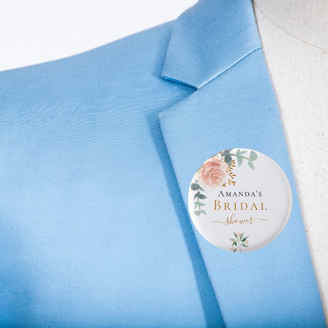 Bridal Shower rose gold floral eucalyptus elegant 3 Cm Round Badge (Creator Uploaded)