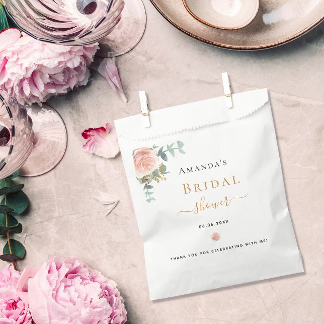 Bridal shower rose gold floral eucalyptus elegant favour bag (Creator Uploaded)