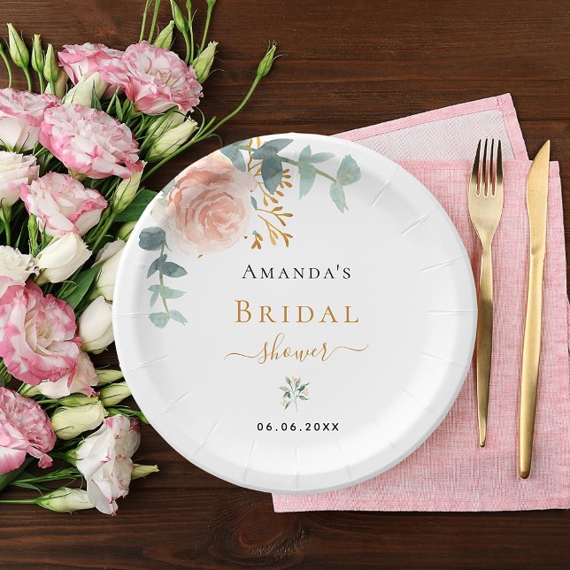 Bridal Shower rose gold floral eucalyptus elegant Paper Plate (Creator Uploaded)