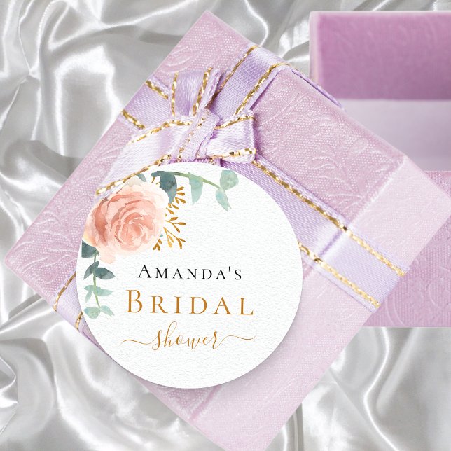 Bridal Shower rose gold floral eucalyptus greenery Classic Round Sticker (Creator Uploaded)