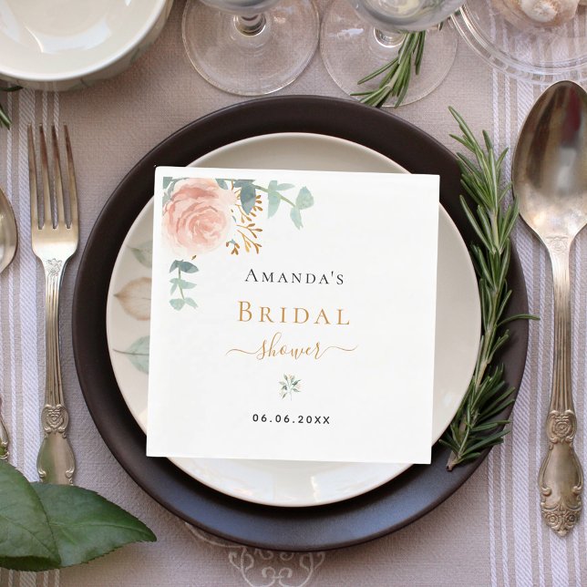 Bridal Shower rose gold floral eucalyptus luncheon Napkin (Creator Uploaded)