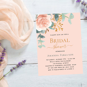 Bridal Shower rose gold floral greenery peach Invitation