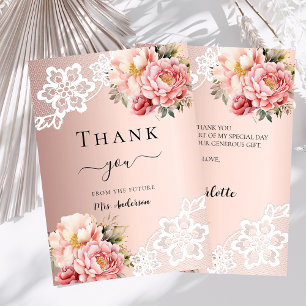 Bridal Shower rose gold floral lace thank you card