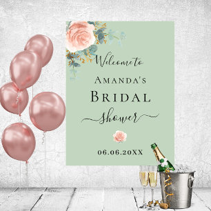 Bridal Shower rose gold floral sage green welcome Poster
