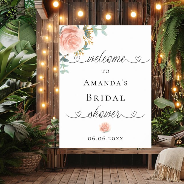 Bridal Shower rose gold floral script welcome sign (Creator Uploaded)