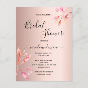Bridal shower rose gold florals blush invitation postcard
