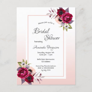 Bridal shower rose gold flowers invitation postcard