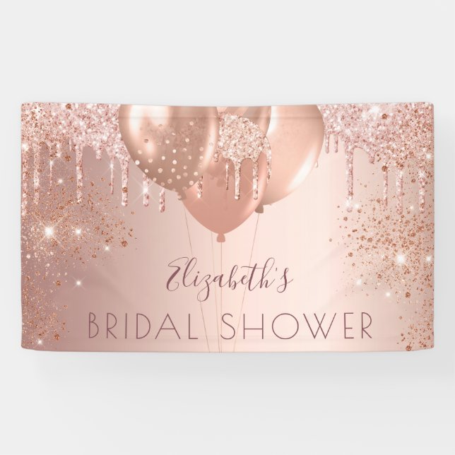 Bridal Shower rose gold glitter balloons Banner (Horizontal)