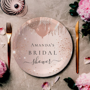 Bridal Shower rose gold glitter balloons glam Paper Plate