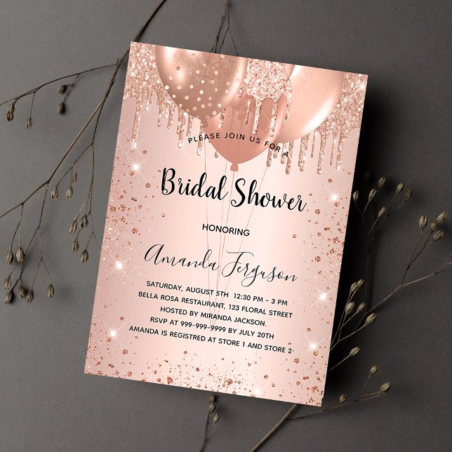 Bridal Shower rose gold glitter balloons luxury Invitation (Creator Uploaded)