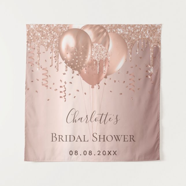 Bridal Shower rose gold glitter balloons Tapestry (Front)