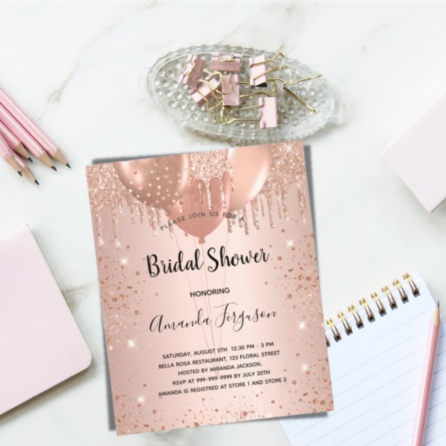 Bridal Shower rose gold glitter budget invitation Flyer (Creator Uploaded)