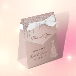 Bridal Shower rose gold glitter dress thank you Favour Box