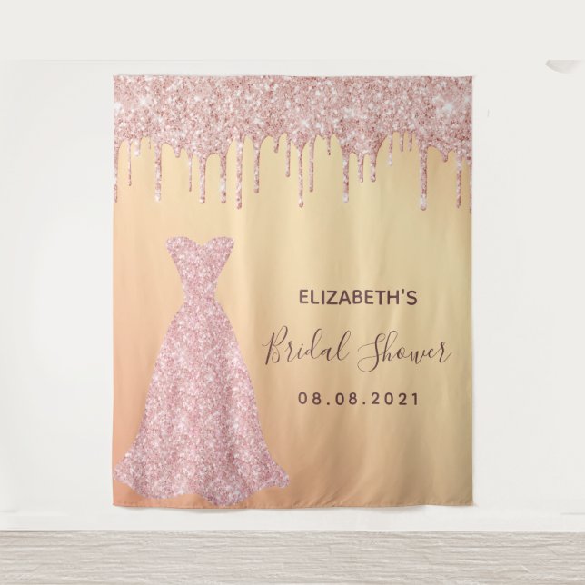 Bridal Shower rose gold glitter drips glam Tapestry (Front)