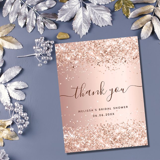 Bridal Shower rose gold glitter dust thank you  Postcard (Creator Uploaded)