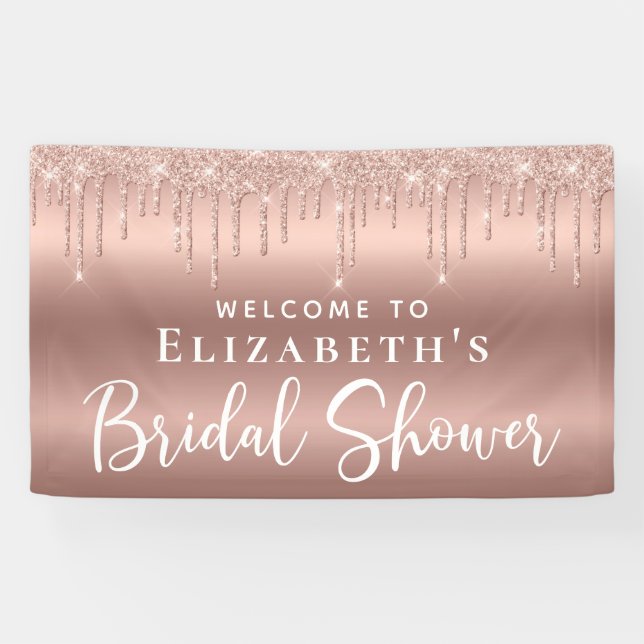 Bridal Shower Rose Gold Glitter Welcome Banner (Horizontal)