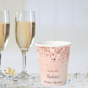 Bridal Shower rose gold name party Paper Cups