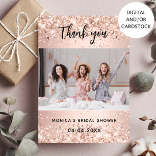 Bridal shower rose gold photo thank you card