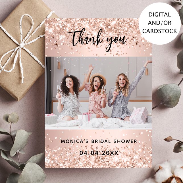 Bridal shower rose gold photo thank you card (Creator Uploaded)