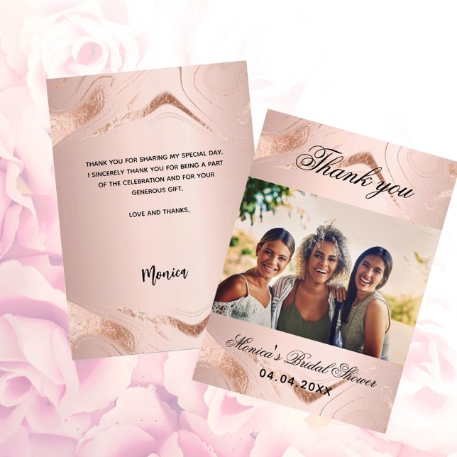 Bridal Shower rose gold photo thank you card (Creator Uploaded)