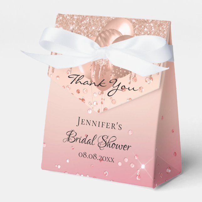 Bridal Shower rose gold pink balloons thank you Favour Box (Front Side)