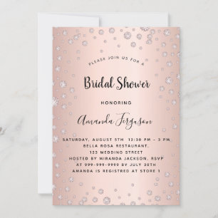 Bridal shower rose gold pink diamonds glamourous invitation